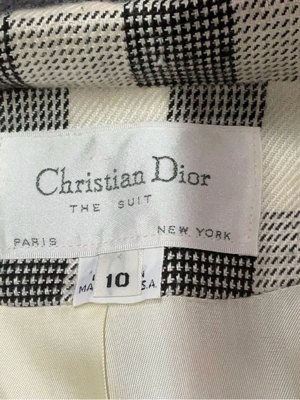 Christian Dior Suit Vintage Coat Checked Longline Women's Black & White Size 10 - Picture 5 of 6